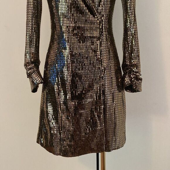 Zara Gold Metallic Sequin Blazer Dress XS - Picture 3 of 16